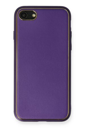 iPhone 7 Kılıf Coco Deri Silikon Kapak - Mor-(5796)
