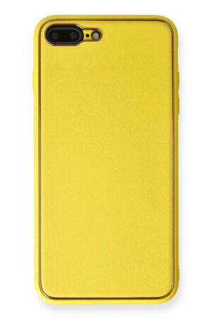 iPhone 7 Plus Kılıf Coco Deri Silikon Kapak - Sarı-(5796)
