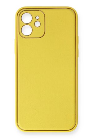 iPhone 12 Kılıf Coco Deri Silikon Kapak - Sarı-(5796)