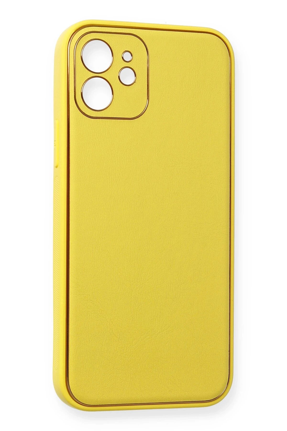 iPhone 12 Kılıf Coco Deri Silikon Kapak - Sarı-(5796) - Görsel 3