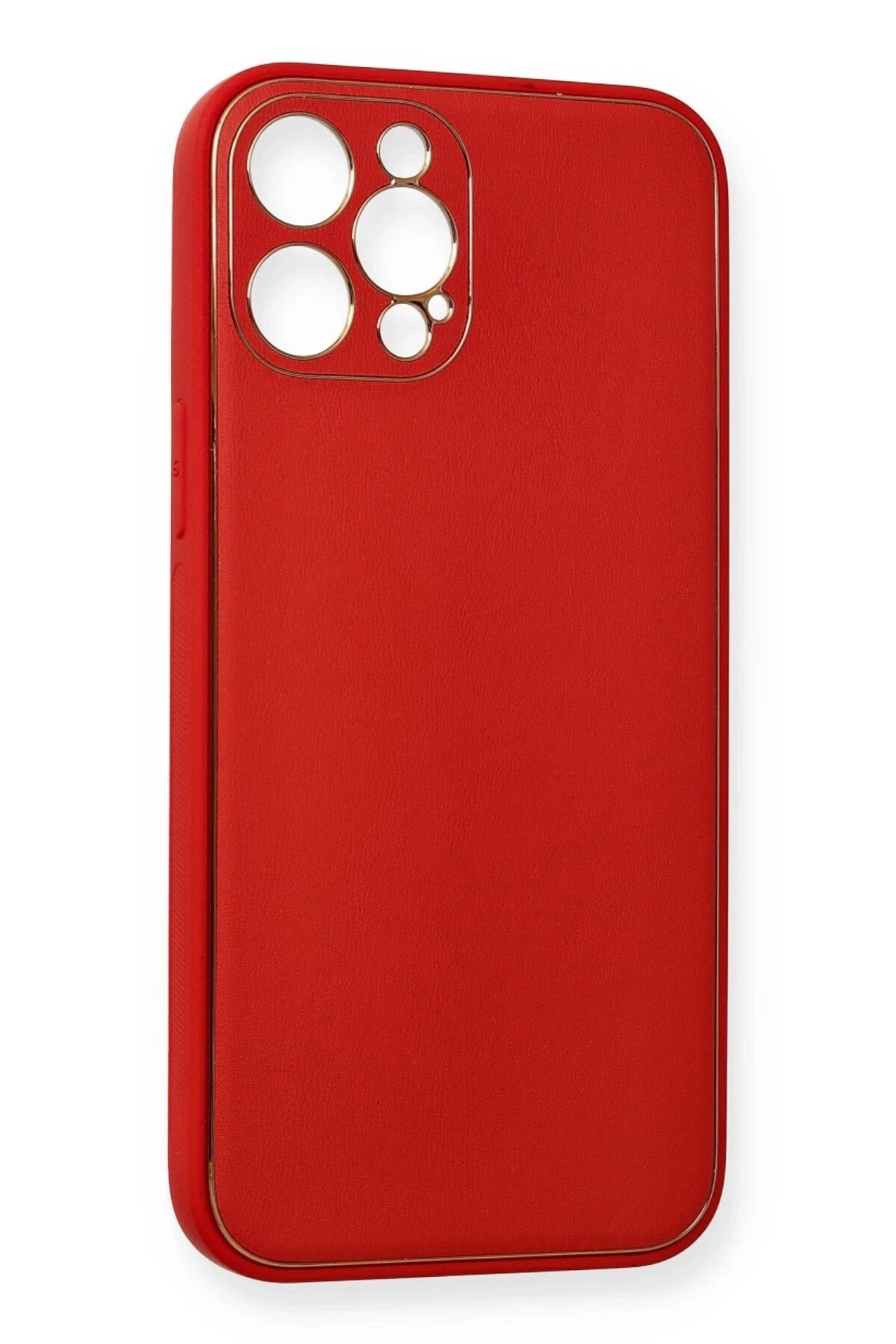 iPhone 12 Pro Kılıf Coco Deri Silikon Kapak - Kırmızı-(5796) - Görsel 3