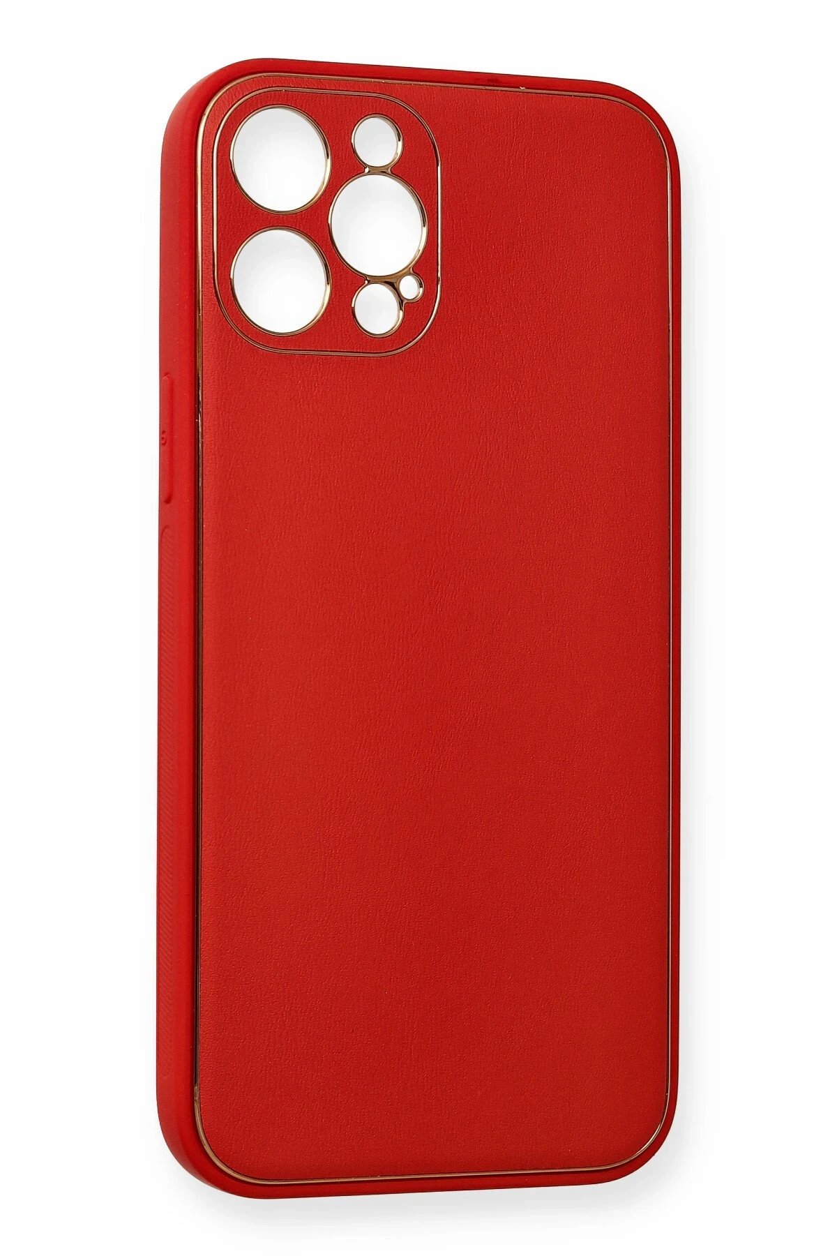 iPhone 12 Pro Max Kılıf Coco Deri Silikon Kapak - Kırmızı-(5796) - Görsel 3