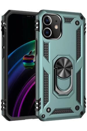 iPhone 12 Kılıf Sofya Yüzüklü Silikon Kapak - Yeşil-(5796)