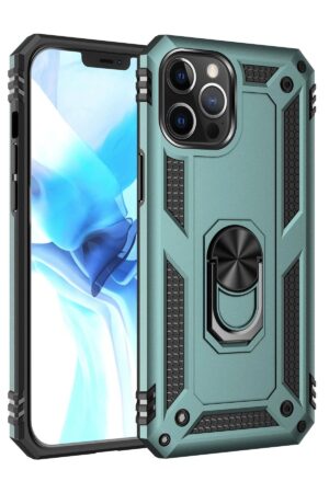 iPhone 12 Pro Max Kılıf Sofya Yüzüklü Silikon Kapak - Yeşil-(5796)