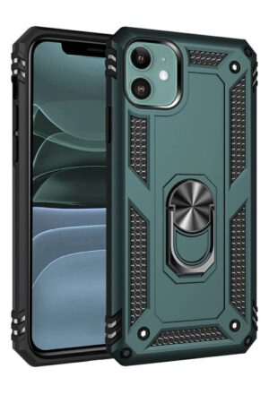 iPhone 11 Kılıf Sofya Yüzüklü Silikon Kapak - Yeşil-(5796)