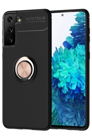 Samsung Galaxy S21 Plus Kılıf Range Yüzüklü Silikon - Siyah-Gold-(5796)