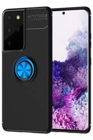 Samsung Galaxy S21 Ultra Kılıf Range Yüzüklü Silikon - Siyah-Mavi-(5796)