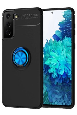 Samsung Galaxy S21 Plus Kılıf Range Yüzüklü Silikon - Siyah-Mavi-(5796)
