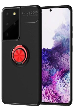 Samsung Galaxy S21 Ultra Kılıf Range Yüzüklü Silikon - Siyah-Kırmızı-(5796)