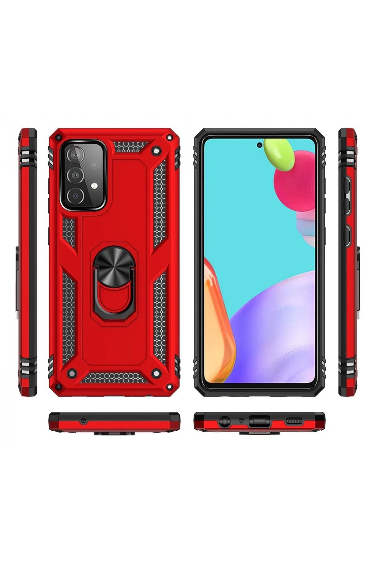 Samsung Galaxy A52 Kılıf Sofya Yüzüklü Silikon Kapak - Kırmızı-(5796) - Görsel 3