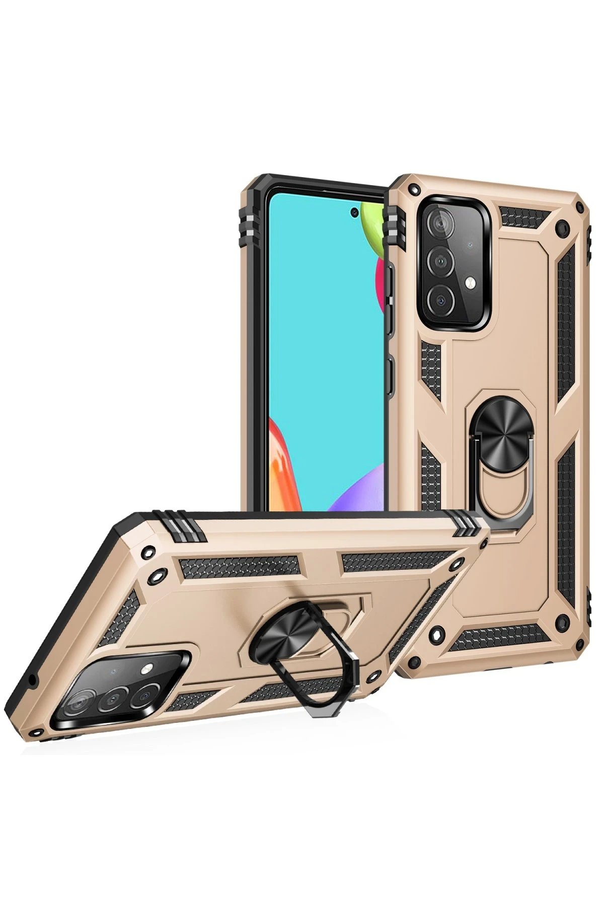 Samsung Galaxy A52 Kılıf Sofya Yüzüklü Silikon Kapak - Gold-(5796) - Görsel 2