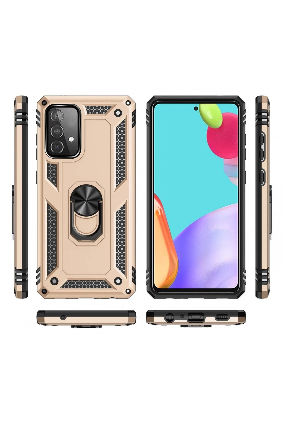 Samsung Galaxy A52 Kılıf Sofya Yüzüklü Silikon Kapak - Gold-(5796) - Görsel 3