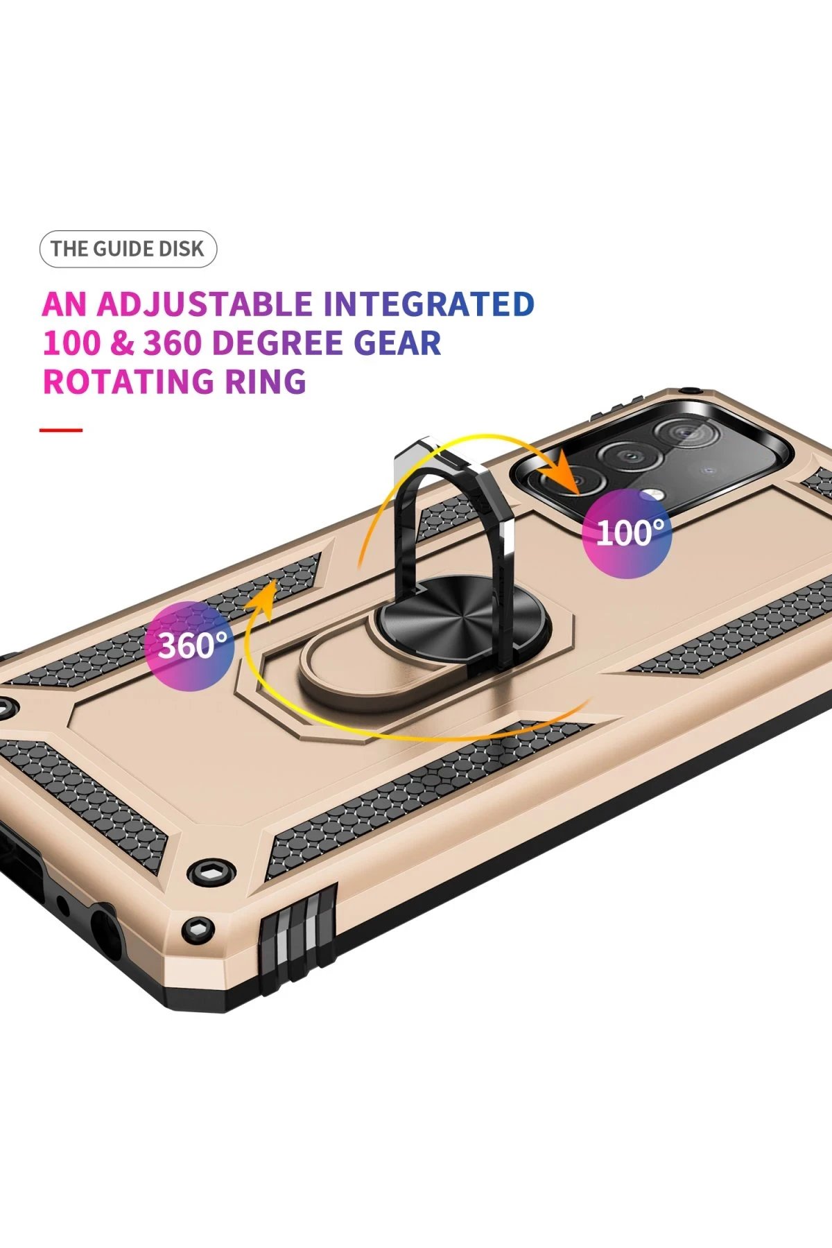 Samsung Galaxy A52 Kılıf Sofya Yüzüklü Silikon Kapak - Gold-(5796) - Görsel 5