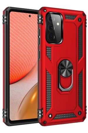 Samsung Galaxy A72 Kılıf Sofya Yüzüklü Silikon Kapak - Kırmızı-(5796)
