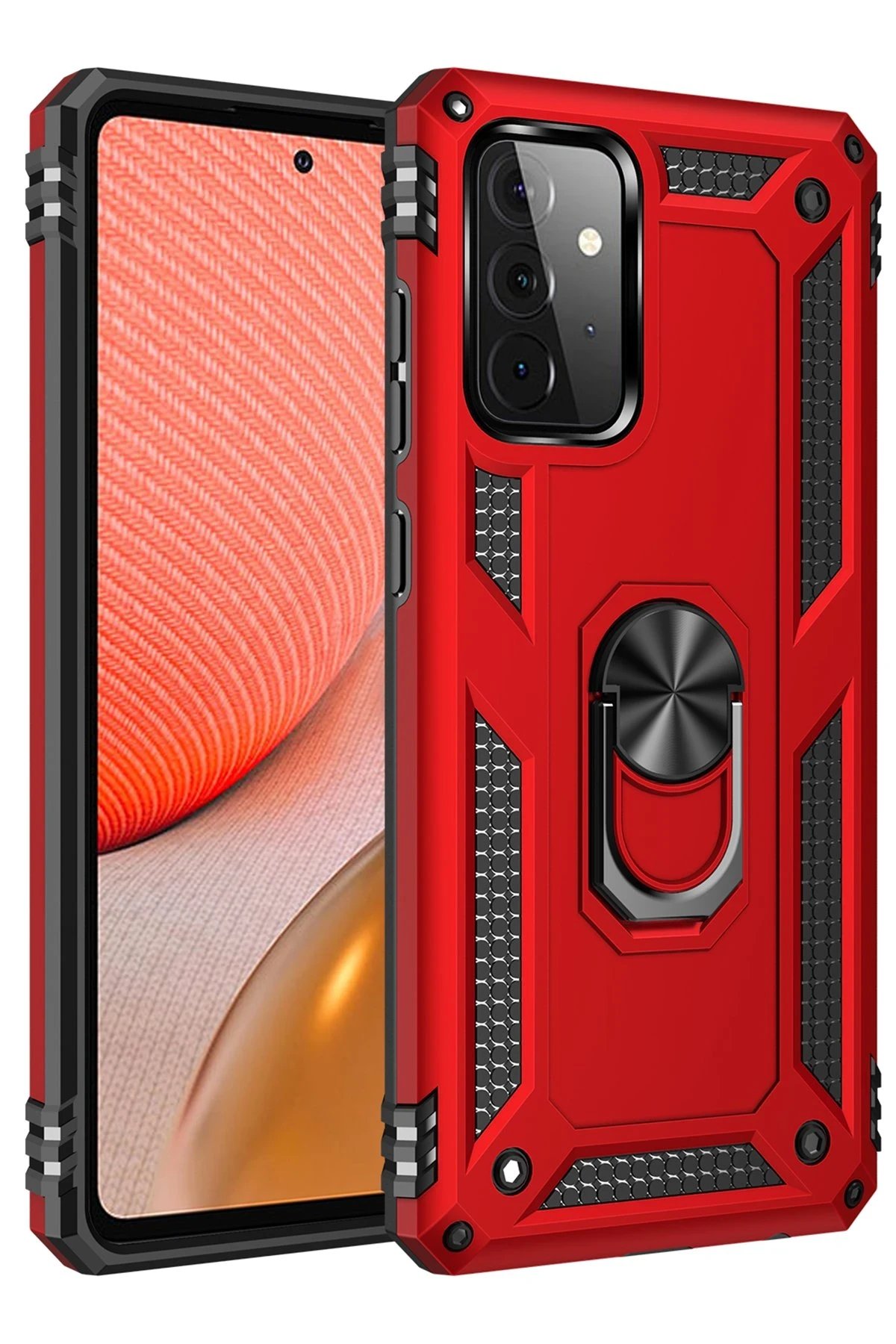 Samsung Galaxy A72 Kılıf Sofya Yüzüklü Silikon Kapak - Kırmızı-(5796)