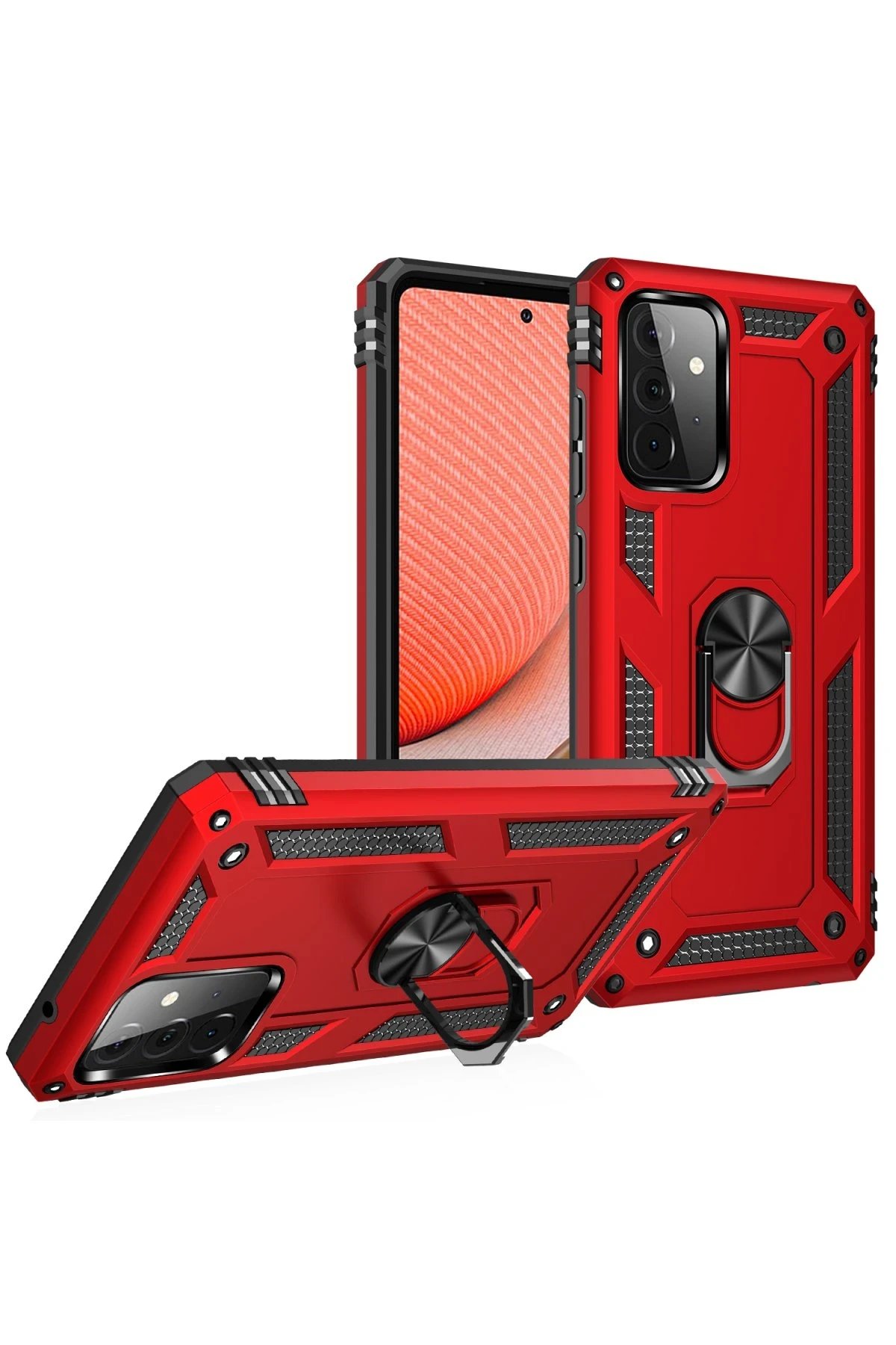 Samsung Galaxy A72 Kılıf Sofya Yüzüklü Silikon Kapak - Kırmızı-(5796) - Görsel 2