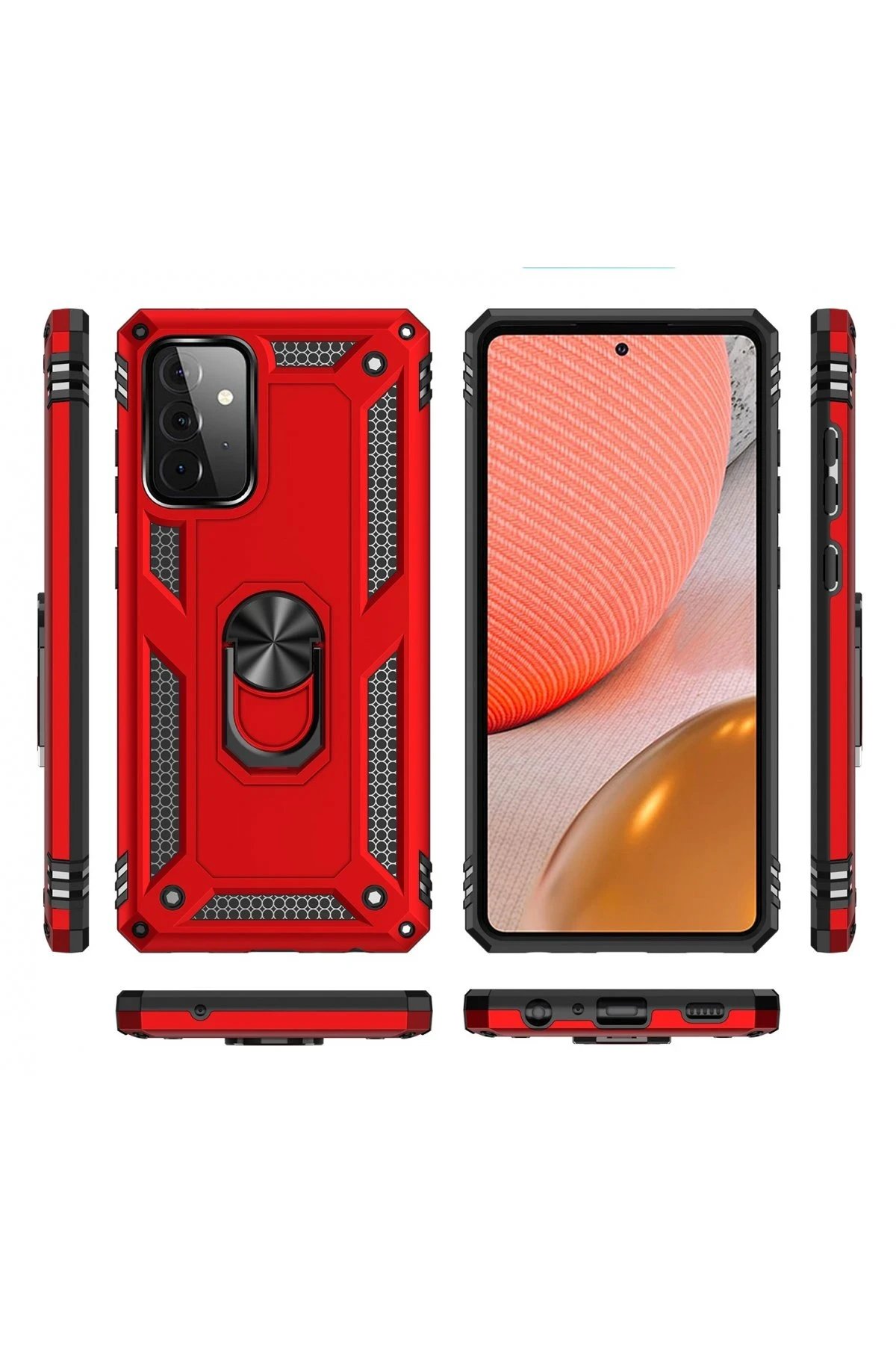 Samsung Galaxy A72 Kılıf Sofya Yüzüklü Silikon Kapak - Kırmızı-(5796) - Görsel 3