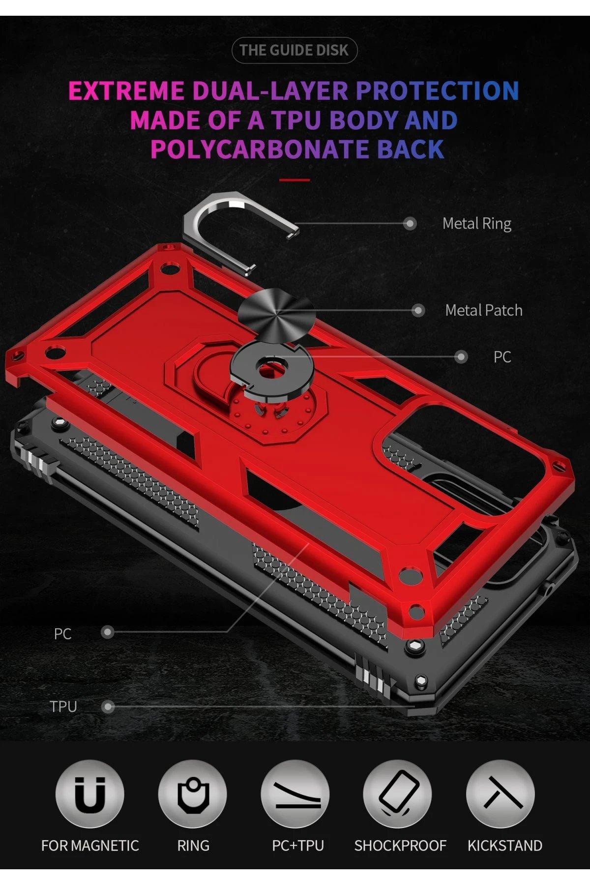 Samsung Galaxy A72 Kılıf Sofya Yüzüklü Silikon Kapak - Kırmızı-(5796) - Görsel 5