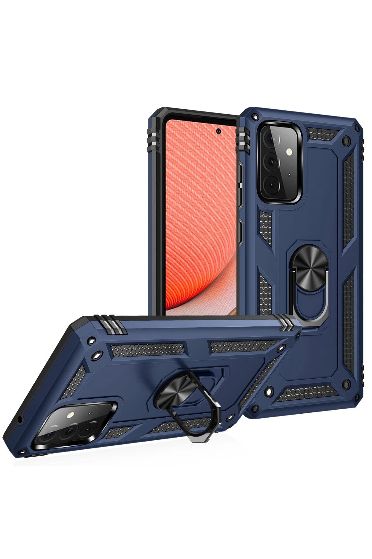 Samsung Galaxy A72 Kılıf Sofya Yüzüklü Silikon Kapak - Lacivert-(5796) - Görsel 2