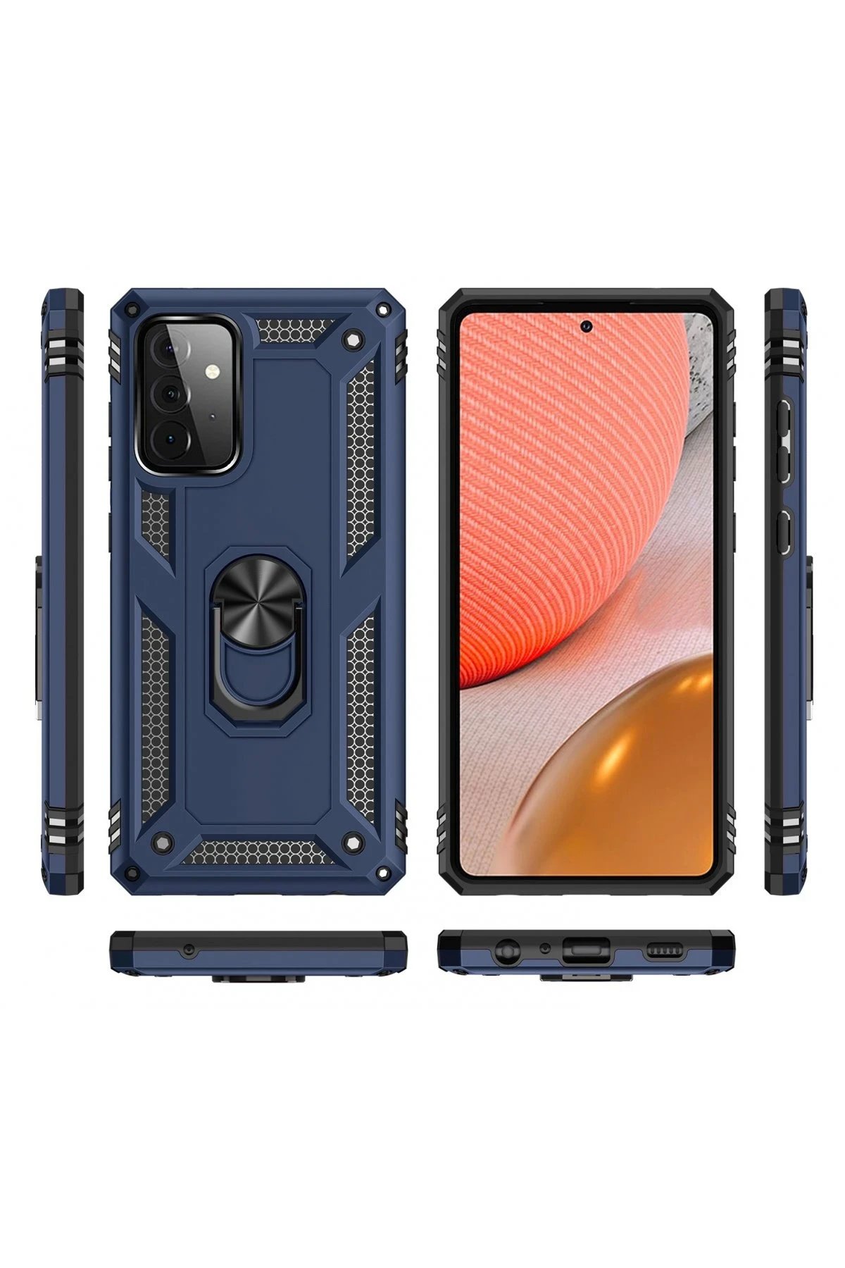 Samsung Galaxy A72 Kılıf Sofya Yüzüklü Silikon Kapak - Lacivert-(5796) - Görsel 3