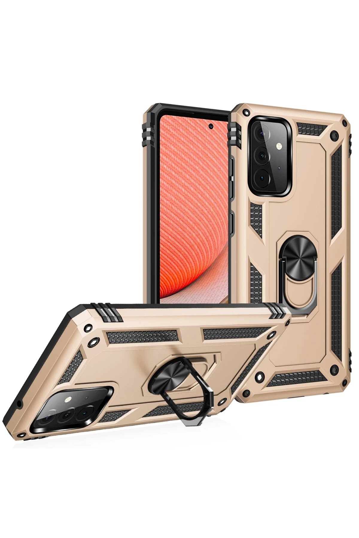 Samsung Galaxy A72 Kılıf Sofya Yüzüklü Silikon Kapak - Gold-(5796) - Görsel 2