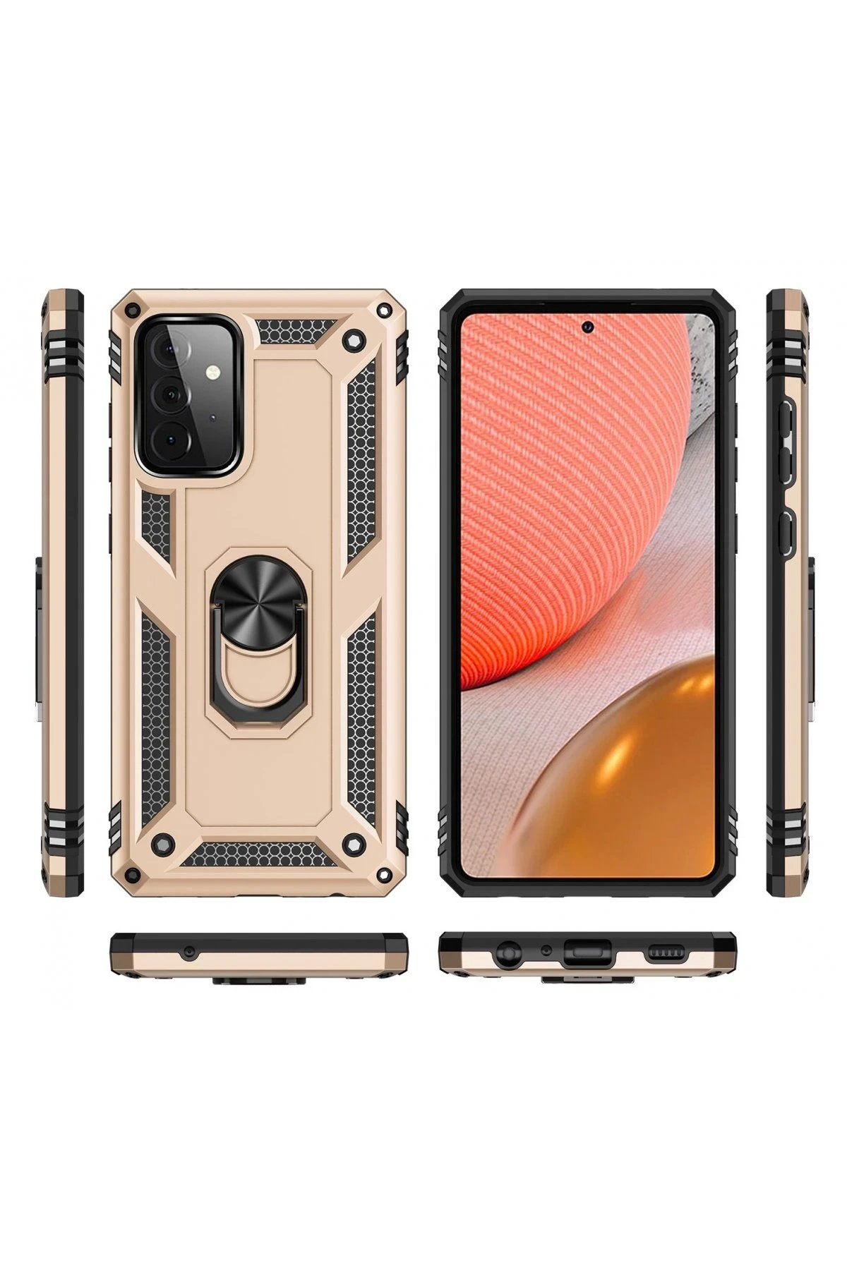 Samsung Galaxy A72 Kılıf Sofya Yüzüklü Silikon Kapak - Gold-(5796) - Görsel 3