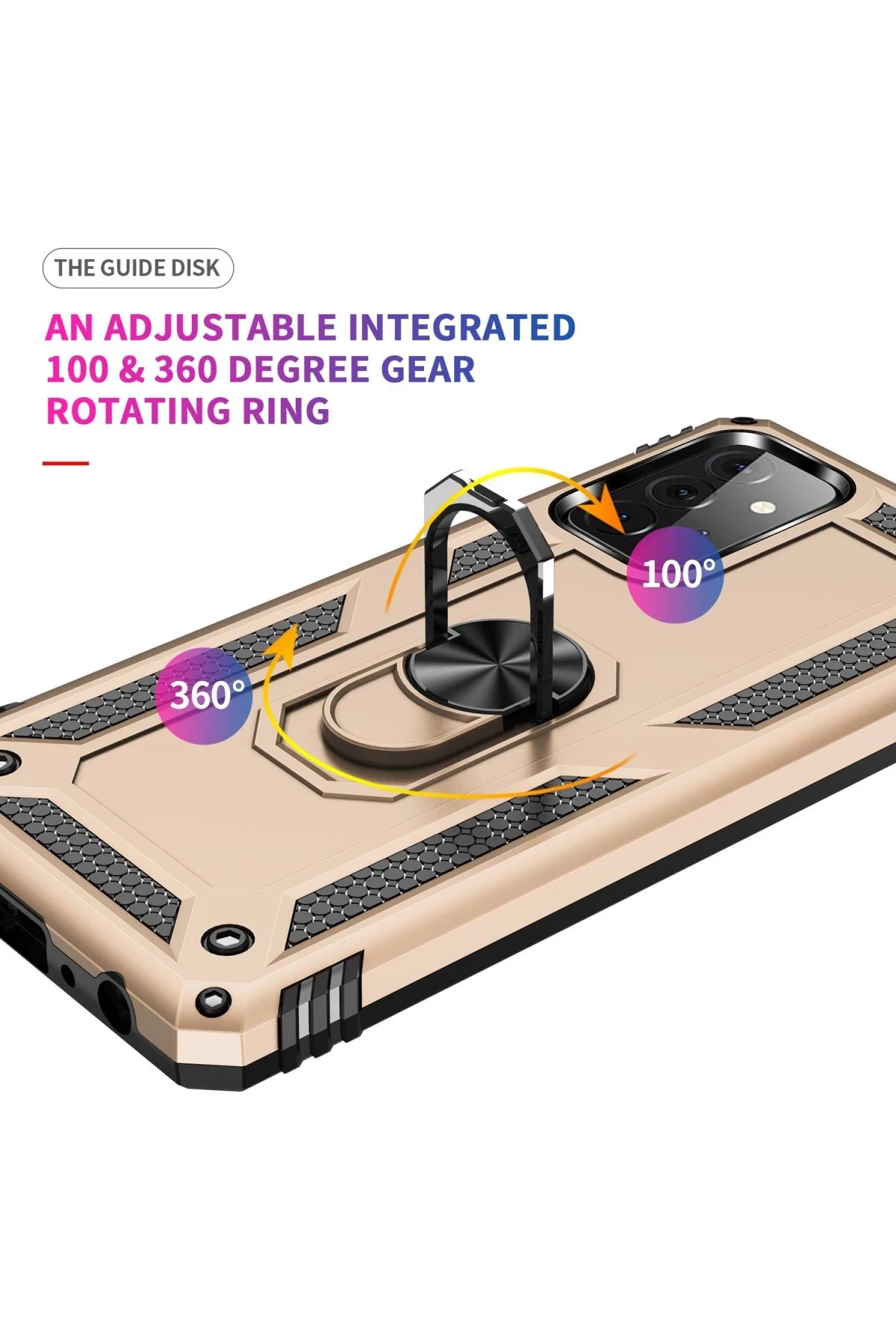 Samsung Galaxy A72 Kılıf Sofya Yüzüklü Silikon Kapak - Gold-(5796) - Görsel 5