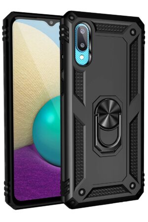 Samsung Galaxy A02 Kılıf Sofya Yüzüklü Silikon Kapak - Siyah-(5796)