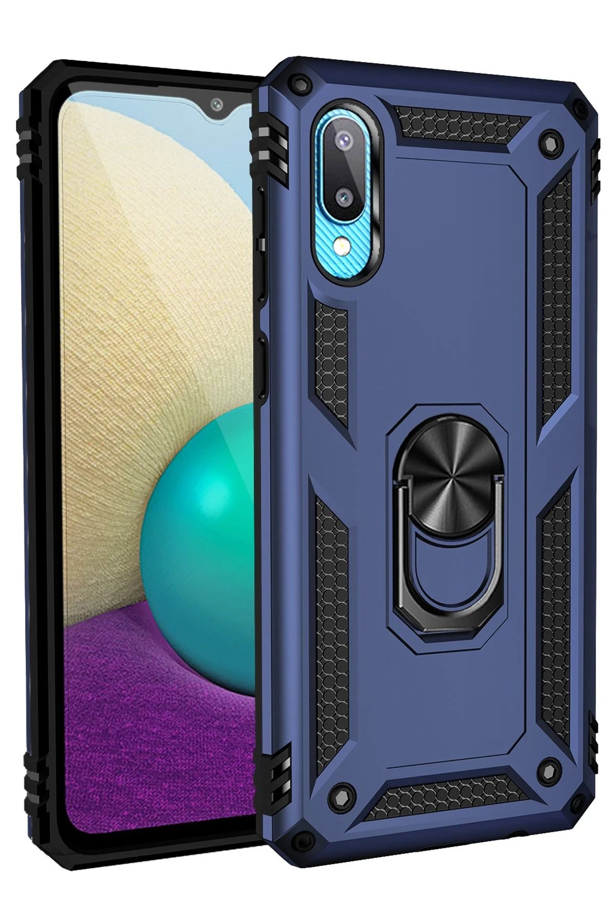 Samsung Galaxy A02 Kılıf Sofya Yüzüklü Silikon Kapak - Lacivert-(5796)