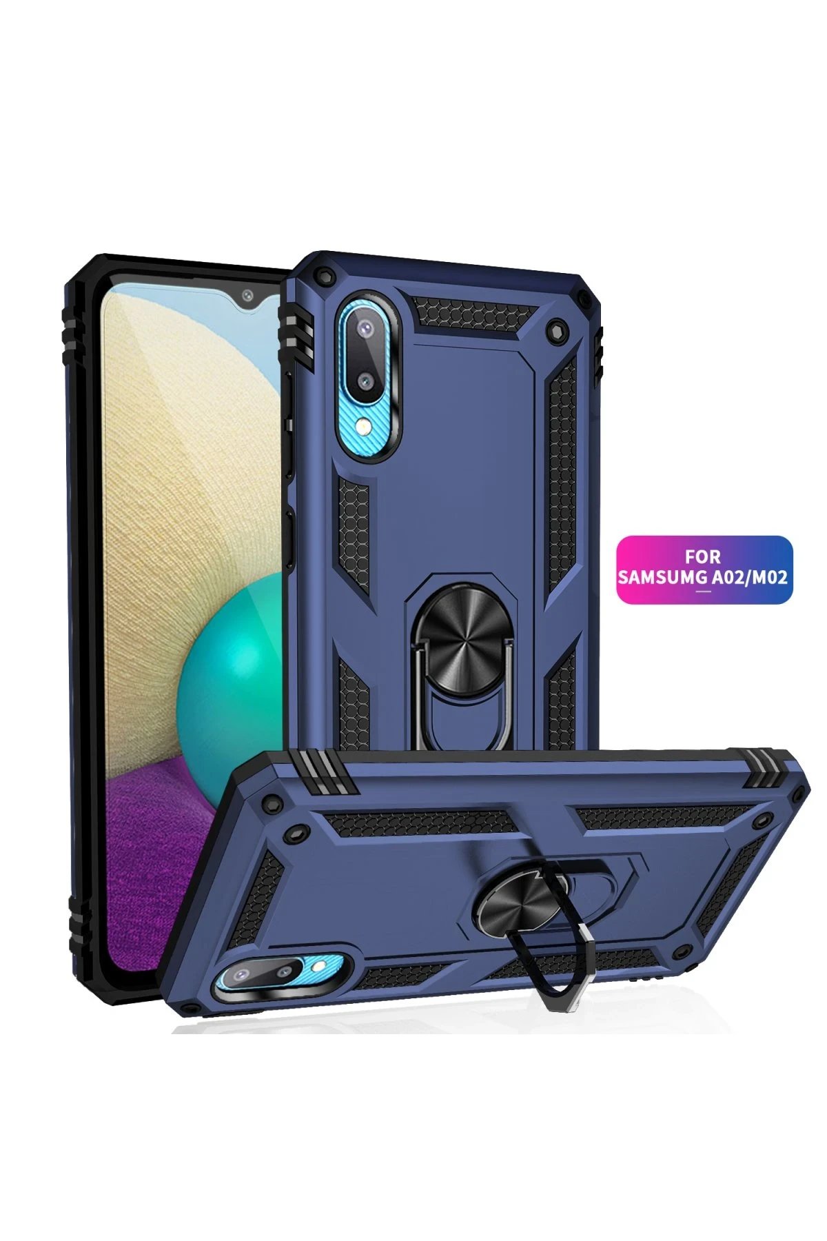 Samsung Galaxy A02 Kılıf Sofya Yüzüklü Silikon Kapak - Lacivert-(5796) - Görsel 2