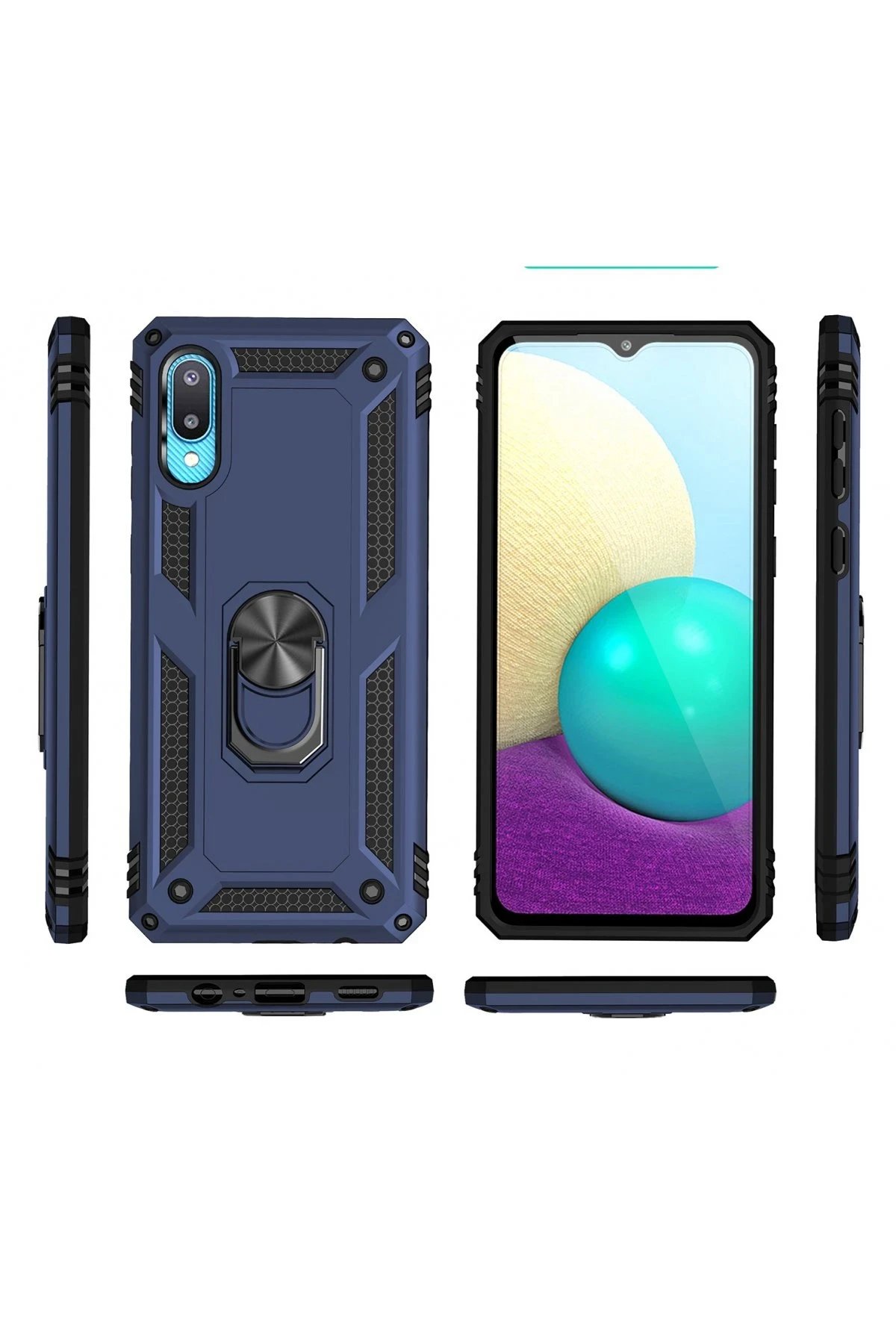 Samsung Galaxy A02 Kılıf Sofya Yüzüklü Silikon Kapak - Lacivert-(5796) - Görsel 3