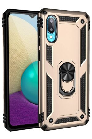Samsung Galaxy A02 Kılıf Sofya Yüzüklü Silikon Kapak - Gold-(5796)