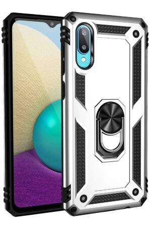 Samsung Galaxy A02 Kılıf Sofya Yüzüklü Silikon Kapak - Gümüş-(5796)
