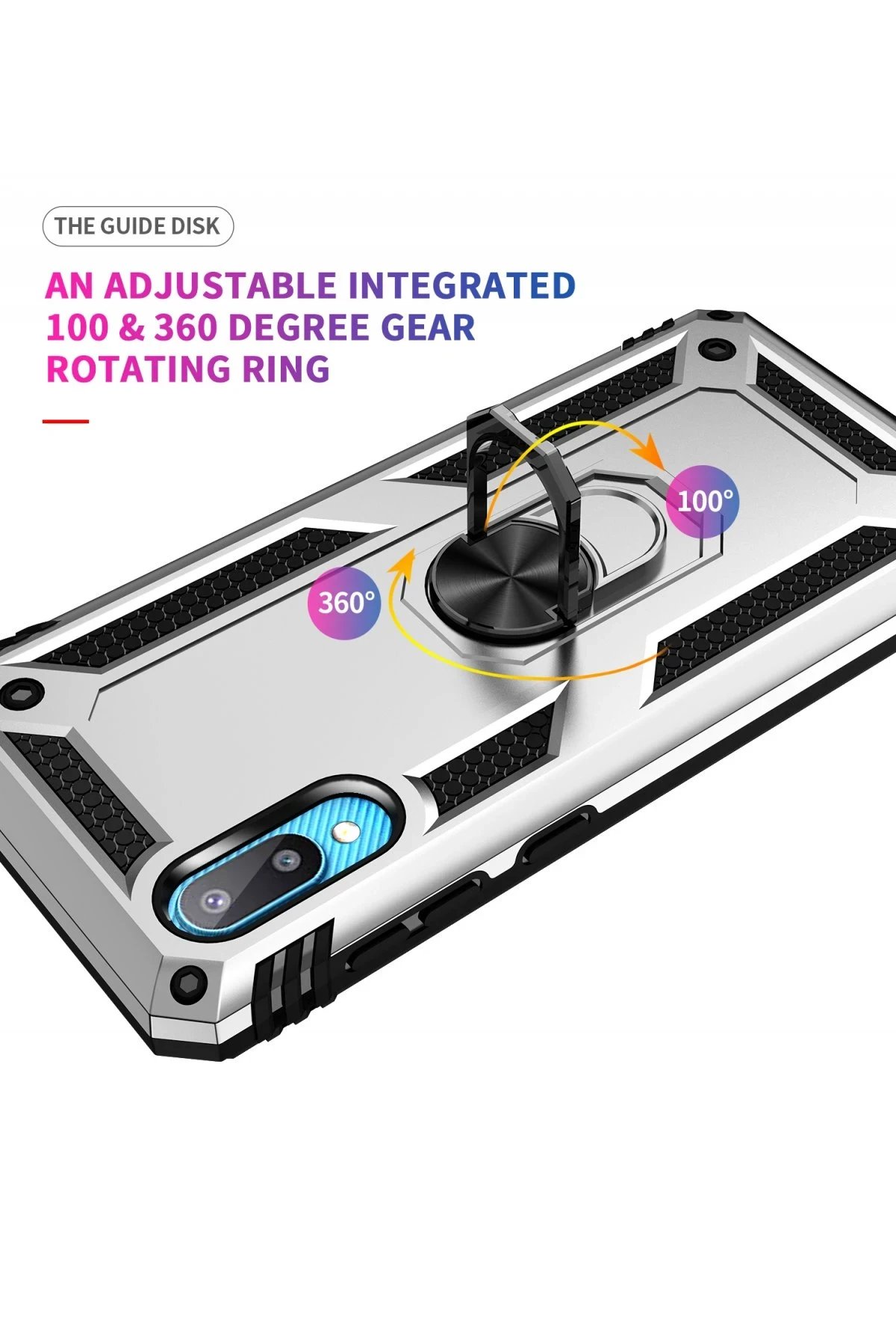 Samsung Galaxy A02 Kılıf Sofya Yüzüklü Silikon Kapak - Gümüş-(5796) - Görsel 5