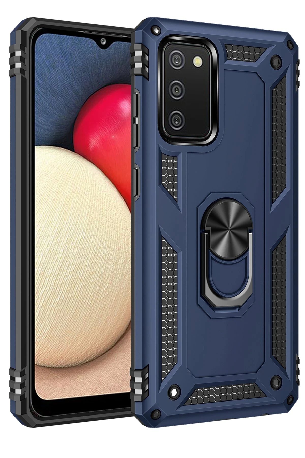 Samsung Galaxy A02S Kılıf Sofya Yüzüklü Silikon Kapak - Lacivert-(5796)