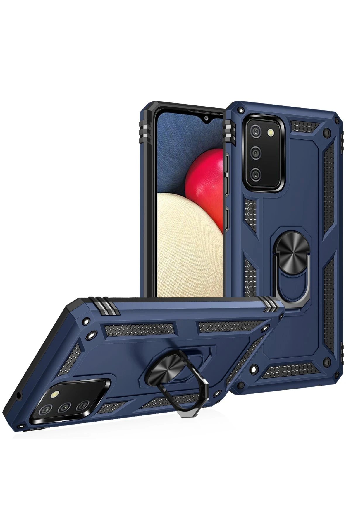 Samsung Galaxy A02S Kılıf Sofya Yüzüklü Silikon Kapak - Lacivert-(5796) - Görsel 2