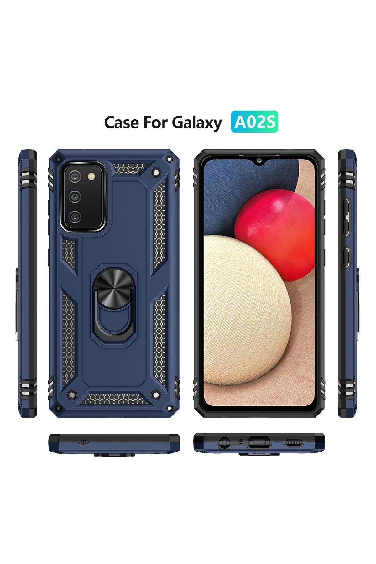 Samsung Galaxy A02S Kılıf Sofya Yüzüklü Silikon Kapak - Lacivert-(5796) - Görsel 3