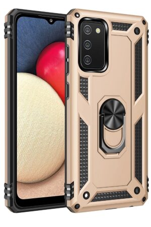 Samsung Galaxy A02S Kılıf Sofya Yüzüklü Silikon Kapak - Gold-(5796)