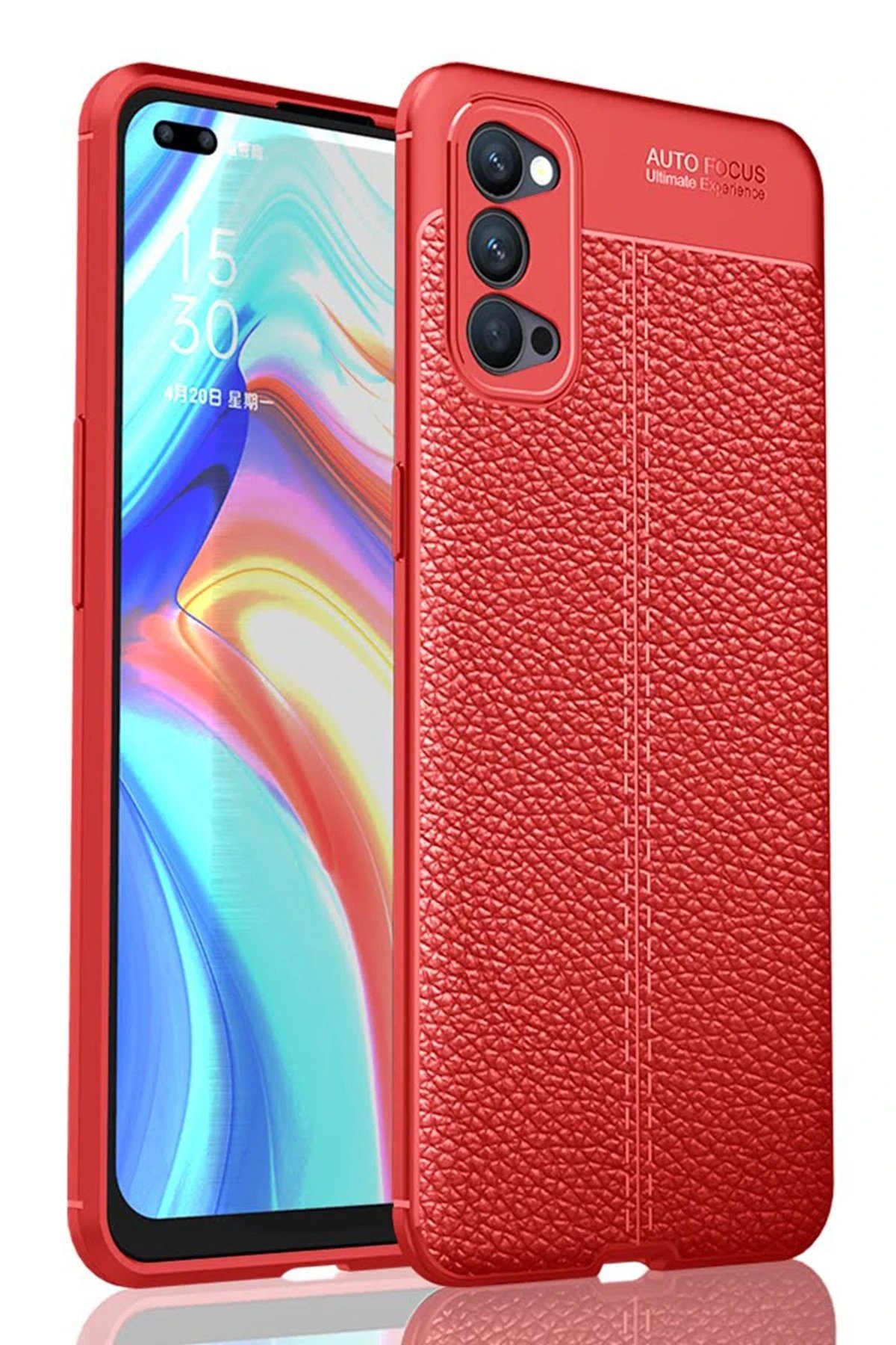 Oppo Reno 4 Kılıf Auto Focus Kapak - Kırmızı-(5796)