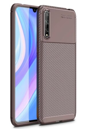 Huawei P Smart S Kılıf Auto Focus Karbon Kapak - Kahverengi-(5796)