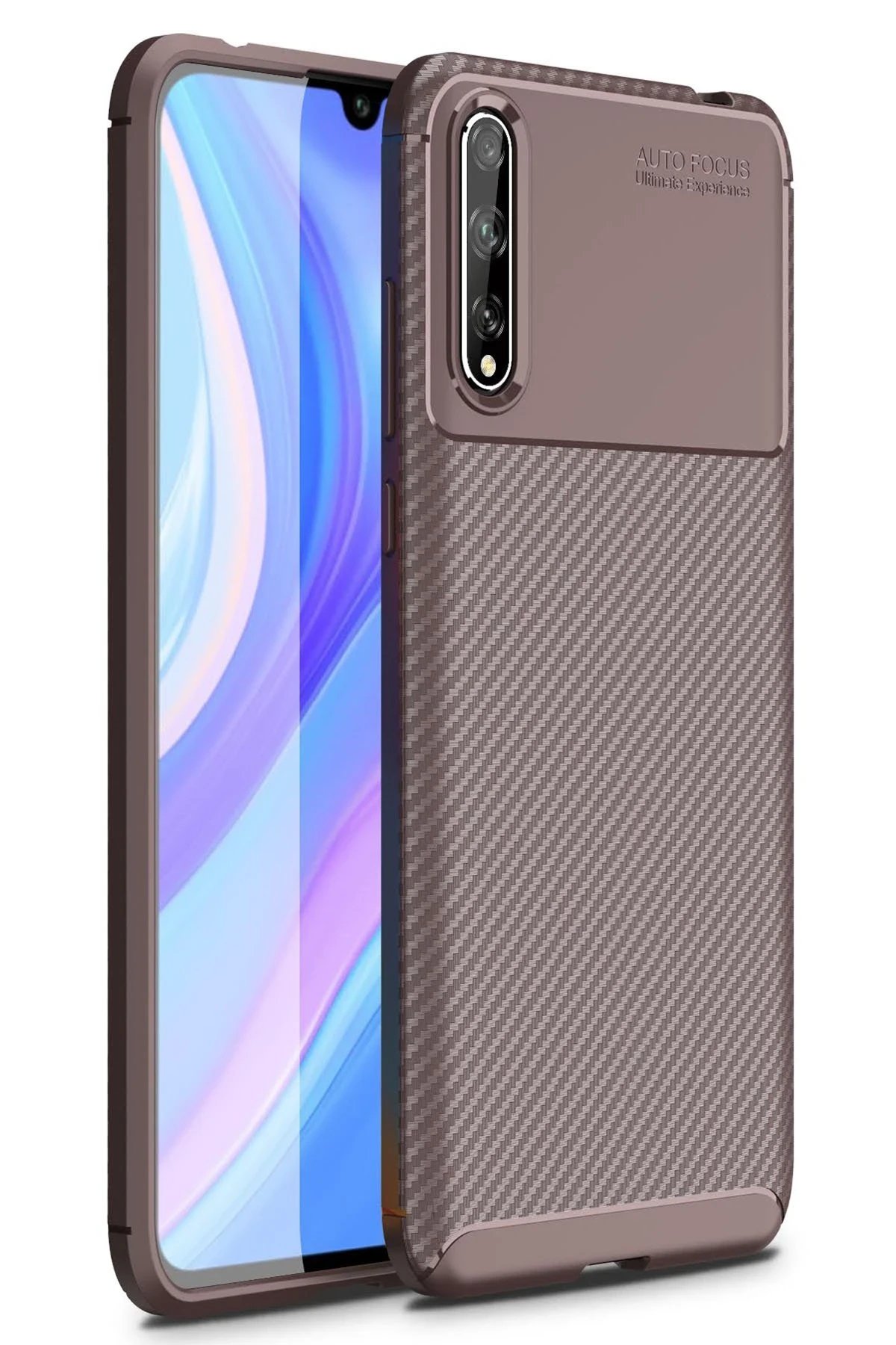 Huawei P Smart S Kılıf Auto Focus Karbon Kapak - Kahverengi-(5796)