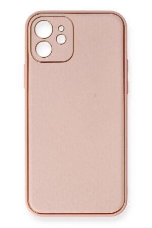 iPhone 12 Kılıf Coco Deri Silikon Kapak - Pembe-(5796)