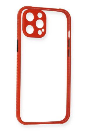 iPhone 12 Kılıf Miami Şeffaf Silikon - Kırmızı-(5796)
