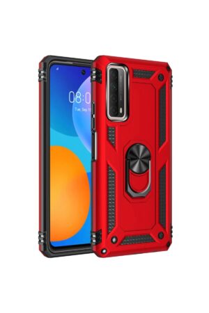 Huawei P Smart 2021 Kılıf Sofya Yüzüklü Silikon Kapak - Kırmızı-(5796)