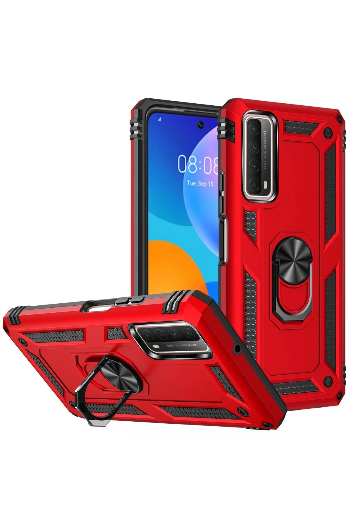 Huawei P Smart 2021 Kılıf Sofya Yüzüklü Silikon Kapak - Kırmızı-(5796) - Görsel 2