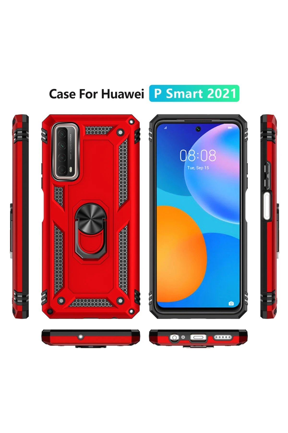 Huawei P Smart 2021 Kılıf Sofya Yüzüklü Silikon Kapak - Kırmızı-(5796) - Görsel 3