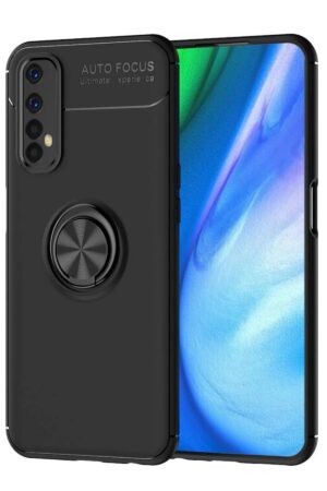 Realme 7 Kılıf Range Yüzüklü Silikon - Siyah-(5796)