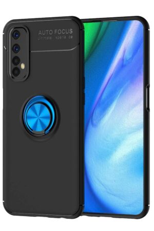 Realme 7 Kılıf Range Yüzüklü Silikon - Siyah-Mavi-(5796)