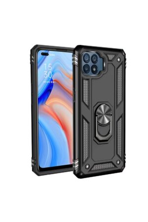 Oppo Reno 4 Lite Kılıf Sofya Yüzüklü Silikon Kapak - Siyah-(5796)