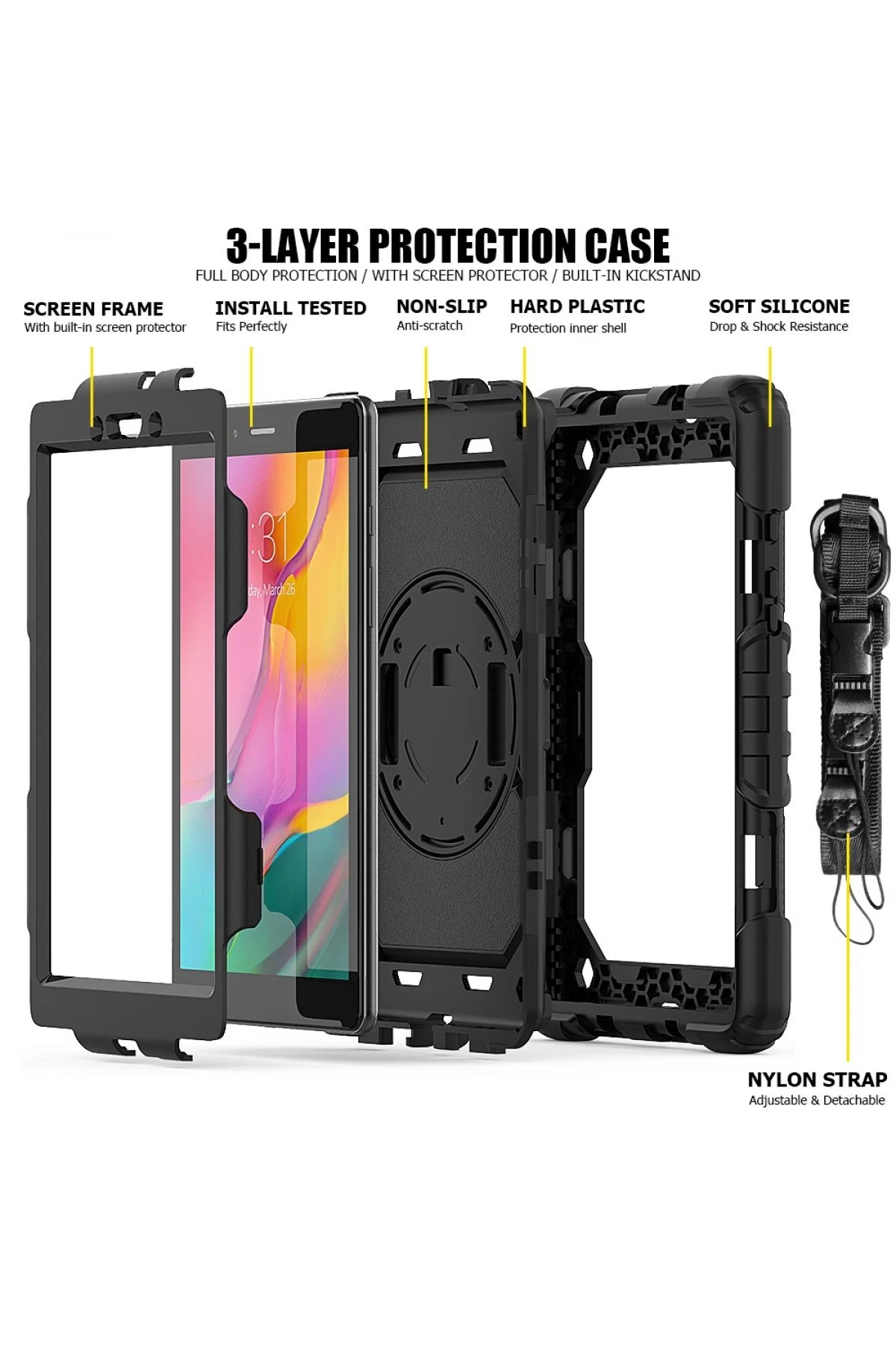 Samsung Galaxy T290 Tab A 8 Kılıf Pars Tablet Kapak - Siyah-(5796) - Görsel 4